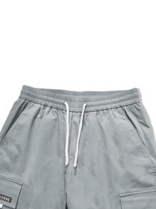 Manfinity EMRG Men Letter Graphic Flap Pocket Drawstring Waist Cargo Trousers - Grey - View 4