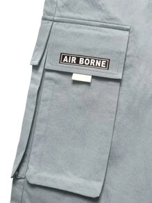 Manfinity EMRG Men Letter Graphic Flap Pocket Drawstring Waist Cargo Trousers - Grey - View 5