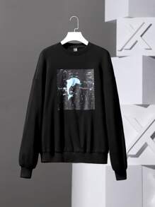 Toby Blessing Dolphin Print Drop Shoulder Sweatshirt - Black - View 1