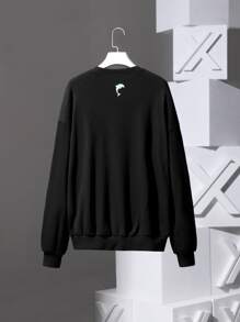 Toby Blessing Dolphin Print Drop Shoulder Sweatshirt - Black - View 2