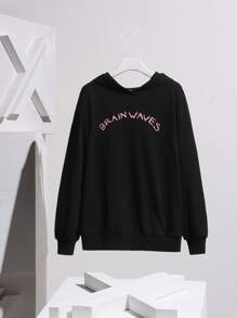 SuzetteVidaArtworks Figure and Letter Print Drop Shoulder Pullover - Black - View 1