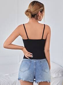 RueChic Casual Solid Slim Cami Black Top For Summer
