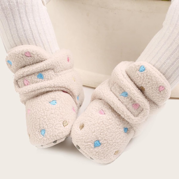 

Baby Heart Graphic Embroidery Decor Boots, Beige