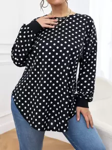 SHEIN LUNE 大碼波卡圓點十字交叉弧形下擺襯衫 - 黑與白 - 查看 2