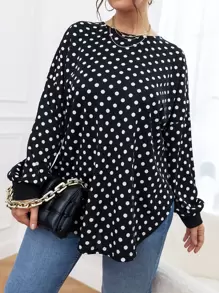 SHEIN LUNE 大碼波卡圓點十字交叉弧形下擺襯衫 - 黑與白 - 查看 5