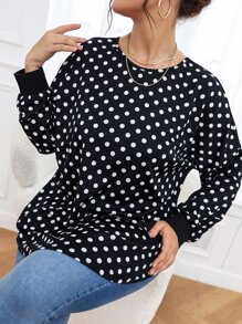 SHEIN LUNE 大碼波卡圓點十字交叉弧形下擺襯衫 - 黑與白 - 查看 6