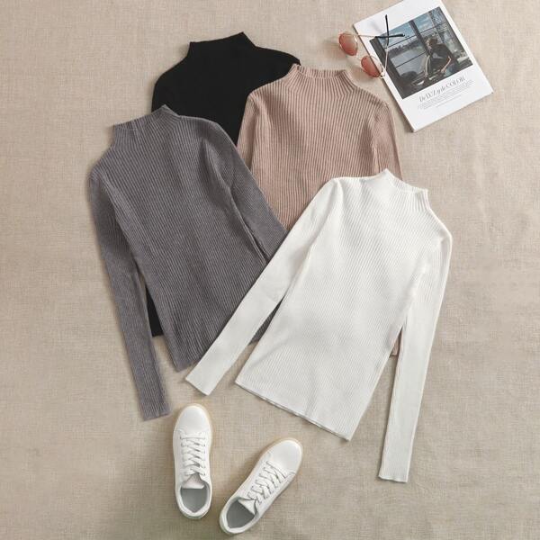 

4pcs Solid Mock Neck Sweater, Multicolor