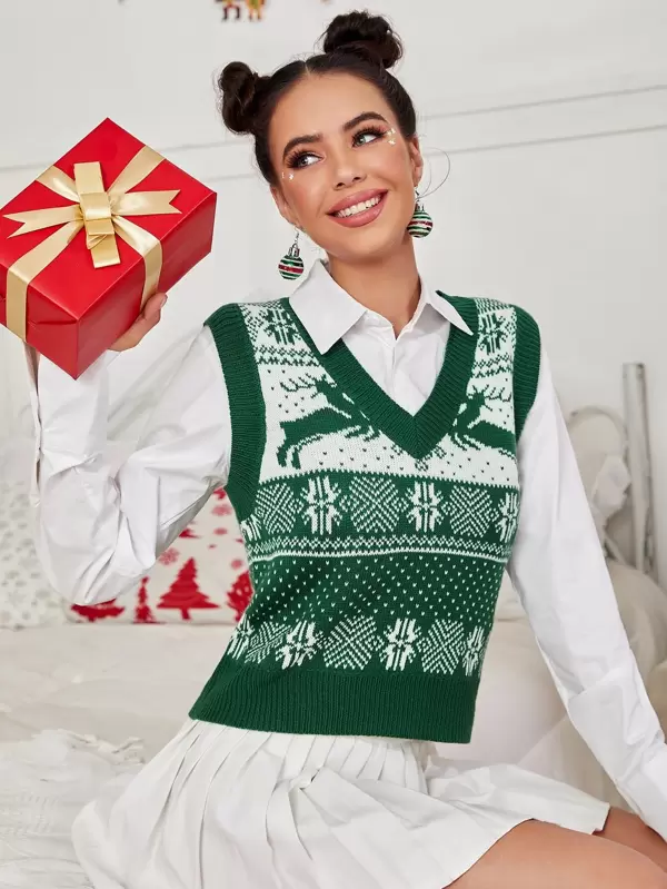 SHEIN Christmas Pattern Sweater Vest Without Blouse £12.49 at Shein