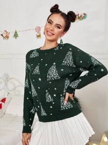 Suéter con patrón de árbol de Navidad - Verde Oscuro - Ver 4