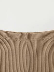 Toddler Girls Ribbed Knit Peplum Top & Leggings - Khaki - View 3