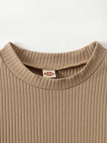 Toddler Girls Ribbed Knit Peplum Top & Leggings - Khaki - View 5