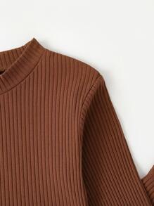 SHEIN Young Girl Ribbed Knit Peplum Top & Leggings - Rust Brown - View 3