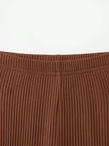 SHEIN Young Girl Ribbed Knit Peplum Top & Leggings - Rust Brown - View 4