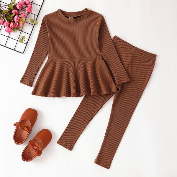 

Toddler Girls Ribbed Knit Peplum Top & Leggings, Rust brown