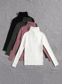 SHEIN LUNE 4pcs Solid Turtleneck Ribbed Knit Jumper - Multicolor - View 2