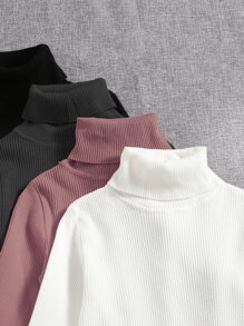 SHEIN LUNE 4pcs Solid Turtleneck Ribbed Knit Jumper - Multicolor - View 3