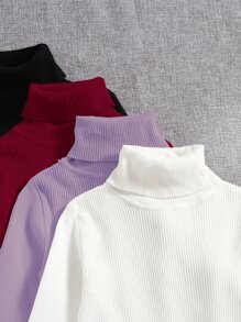 SHEIN LUNE 4pcs Solid Turtleneck Ribbed Knit Jumper - Multicolor - View 3