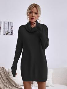 SHEIN LUNE Cowl Neck Drop Shoulder Jumper - Black - View 4
