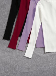 SHEIN LUNE 4pcs Solid Turtleneck Ribbed Knit Jumper - Multicolor - View 4