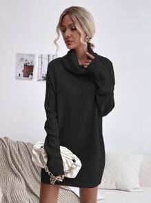 SHEIN LUNE Cowl Neck Drop Shoulder Jumper - Black - View 5