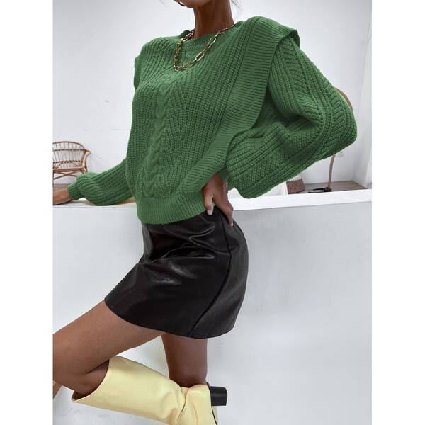 

Solid Ribbed Knit Sweater, Green