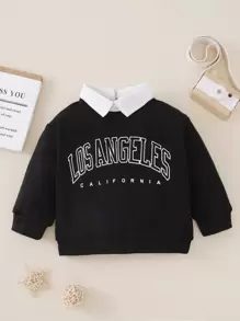 Baby Contrast Collar Letter Graphic 2 In 1 Sweatshirt - Black - View 1