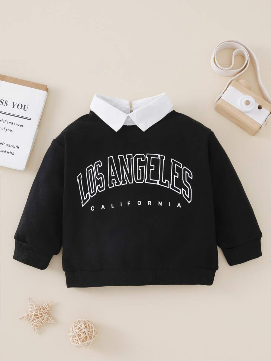 Baby Contrast Collar Letter Graphic 2 In 1 Sweatshirt - Black - View 1
