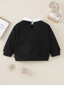 Baby Contrast Collar Letter Graphic 2 In 1 Sweatshirt - Black - View 2