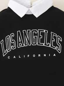 Baby Contrast Collar Letter Graphic 2 In 1 Sweatshirt - Black - View 4