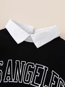 Baby Contrast Collar Letter Graphic 2 In 1 Sweatshirt - Black - View 6