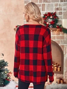 Buffalo Plaid Pattern Drop Shoulder Cardigan - Multicolor - View 2