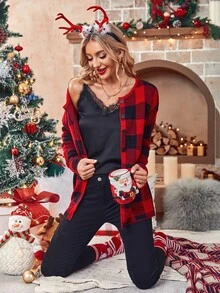 Buffalo Plaid Pattern Drop Shoulder Cardigan - Multicolor - View 7