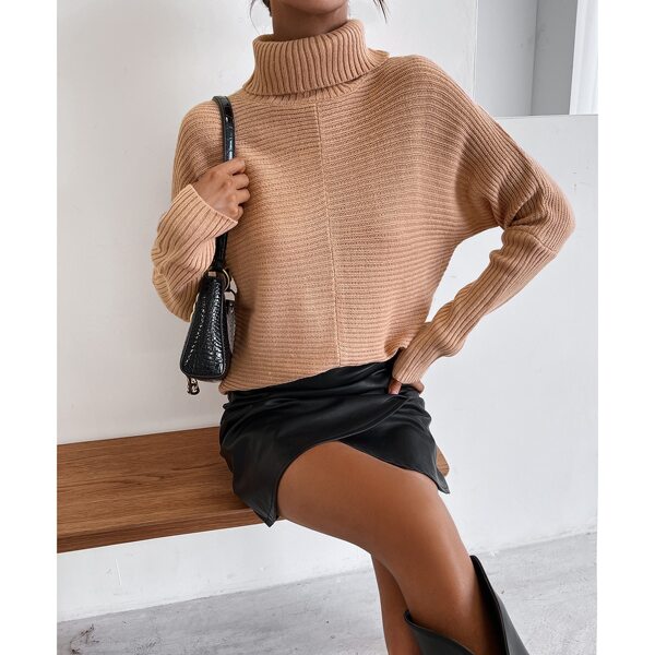 

Свитер с высоким воротником с рукавами "летучая мышь, Жёлтовато бурые