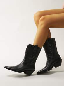 Botas cowboy con diseño de puntada sin cordones - Negro - Ver 1