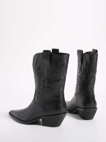 Botas cowboy con diseño de puntada sin cordones - Negro - Ver 2