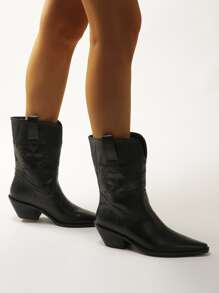 Botas cowboy con diseño de puntada sin cordones - Negro - Ver 5