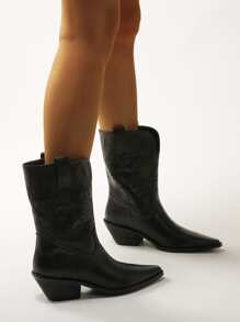 Botas cowboy con diseño de puntada sin cordones - Negro - Ver 3