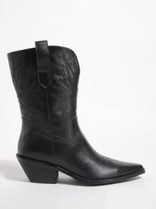 Botas cowboy con diseño de puntada sin cordones - Negro - Ver 4