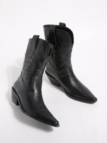 Botas cowboy con diseño de puntada sin cordones - Negro - Ver 6