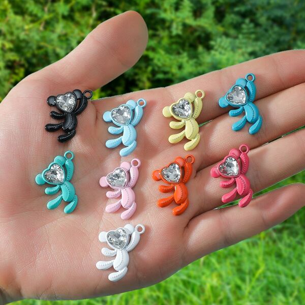 

9pcs Cartoon Bear Shaped DIY Jewelry Pendant, Multicolor