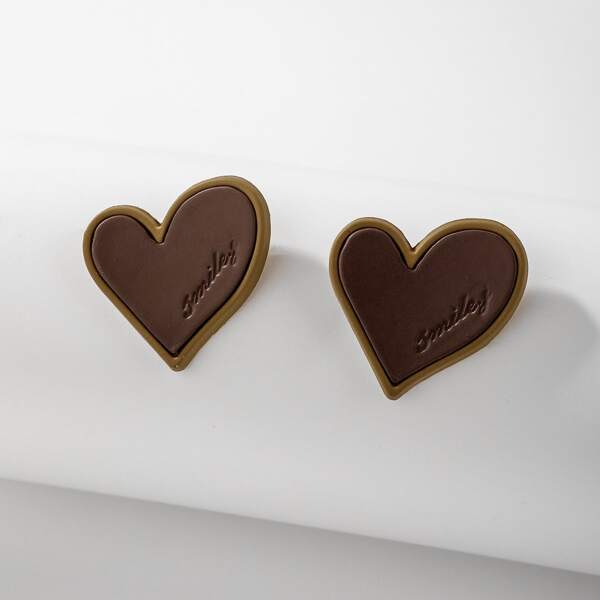 

Heart Stud Earrings, Brown