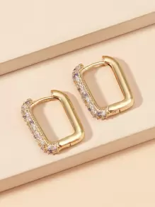 Cubic Zirconia Decor Hoop Earrings - Yellow Gold - View 2