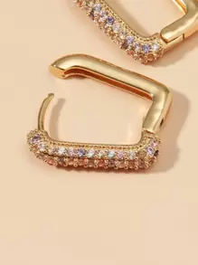 Cubic Zirconia Decor Hoop Earrings - Yellow Gold - View 3