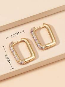 Cubic Zirconia Decor Hoop Earrings - Yellow Gold - View 4