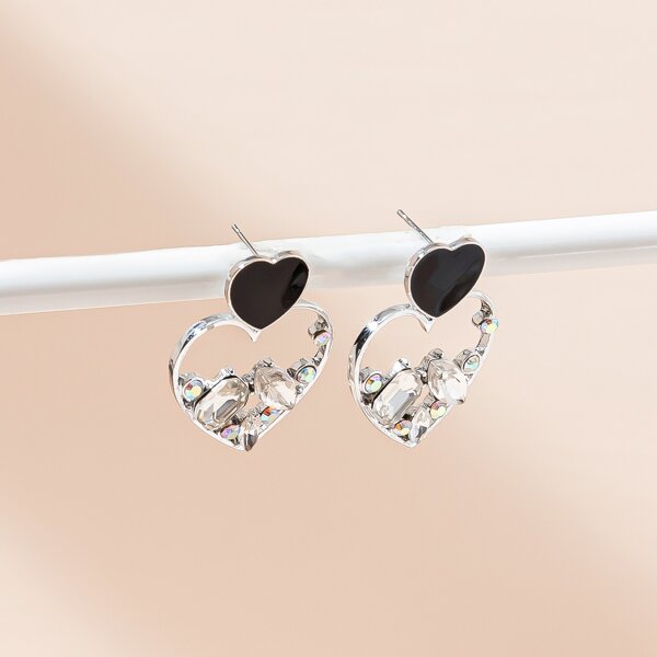 

Rhinestone Heart Drop Earrings, Multicolor
