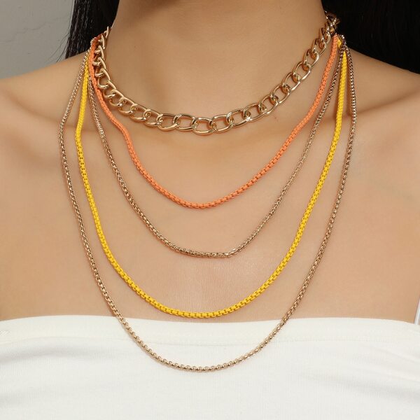 

Chain Layered Necklace, Multicolor