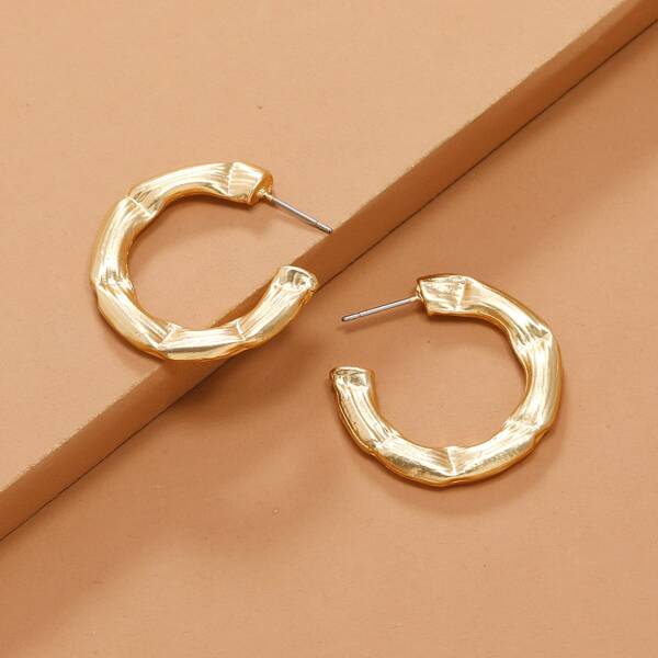 

Bamboo Joint Open Hoop Earrings, Gold