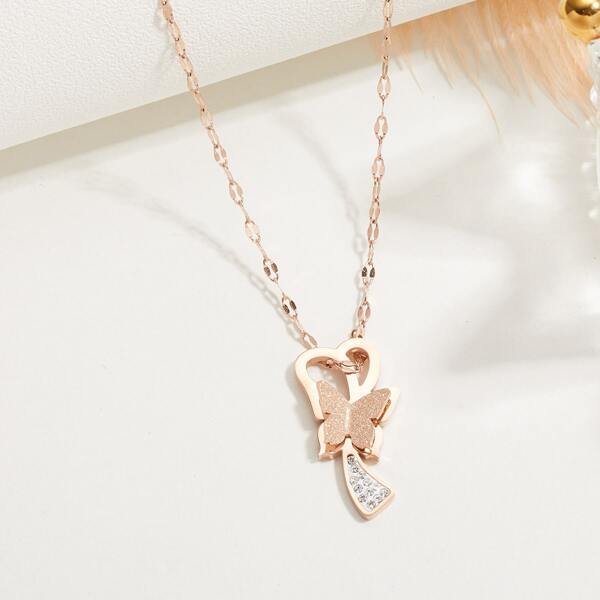 

Butterfly Charm Necklace, Rose gold
