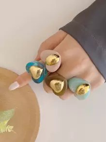 4入組愛心裝飾戒指 - 彩色 - 查看 1