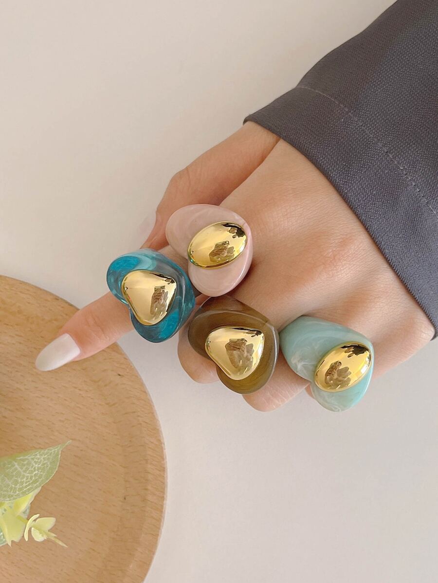 4入組愛心裝飾戒指 - 彩色 - 查看 1